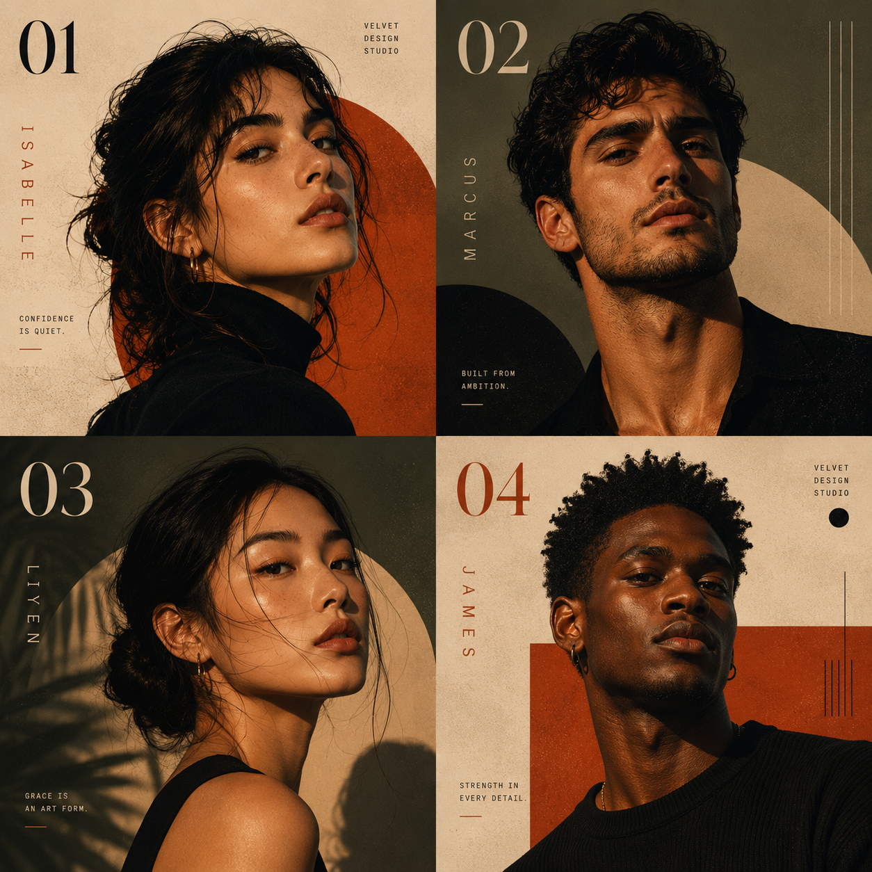 Portrait series with a unified graphic language